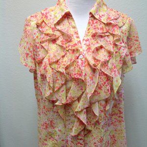 Jones New York Collection Woman Ruffled Front Multi-Colored with Cap Sleeves 14W